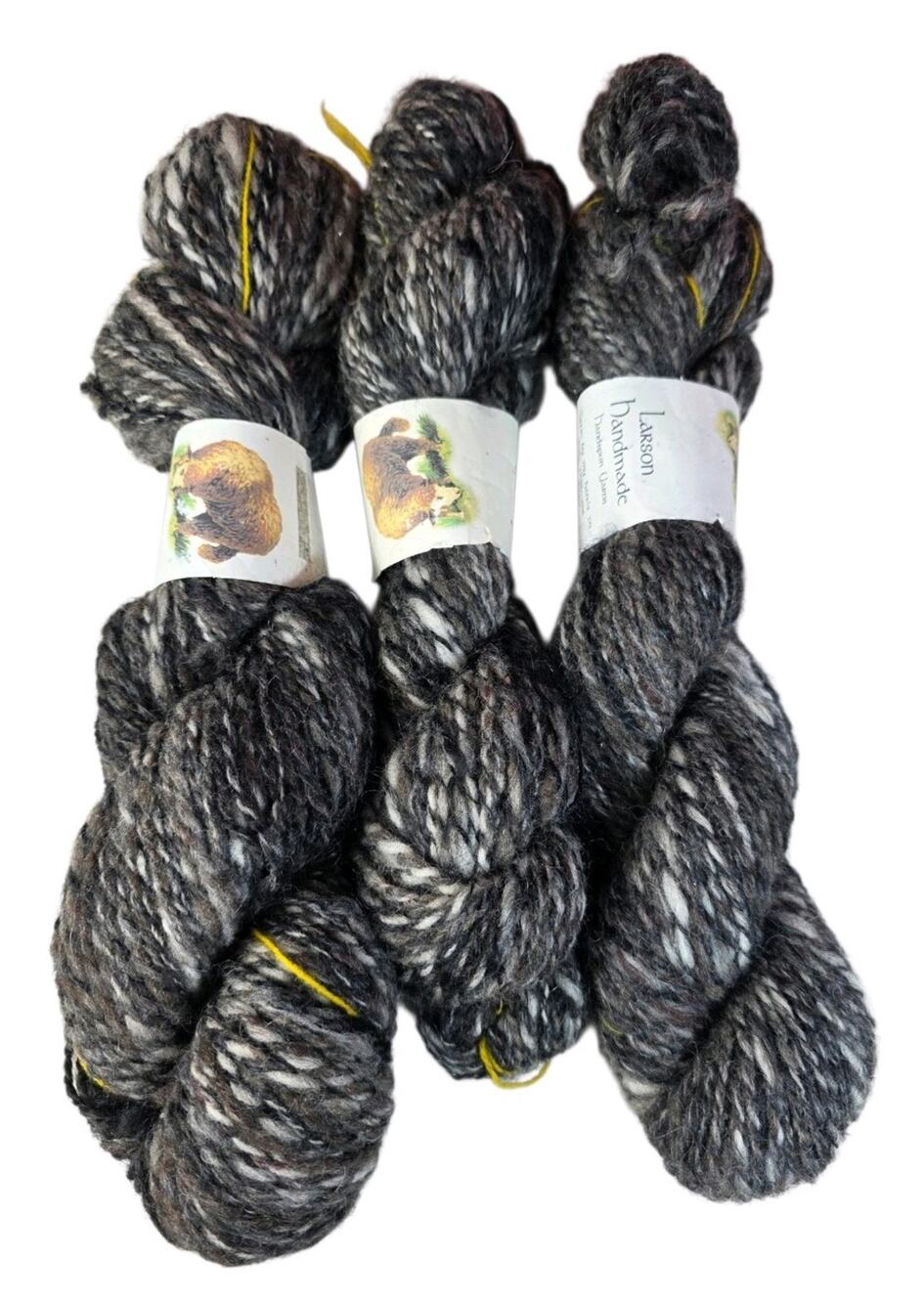 Lot of 3 Larson Handmade 100 % Virgin Wool Varigated Gray Yarn 9 0z total